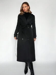 BizChic 女式雙排扣腰帶風衣 - 黑色 - 查看 4