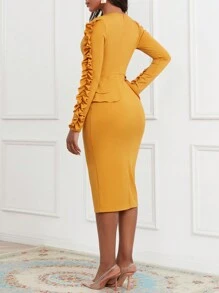SHEIN Lady Viền Ruffle Váy bodycon Không có thắt lưng - Màu vàng - Xem 2