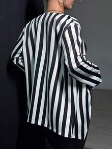 SHEIN Unity In sọc Mở Mặt trước áo - Đen và trắng - Xem 2