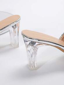 Phong cách mới Của phụ nữ Dép đi trong nhà , Mùa hè Mặc Thấp Gót chân Pha lê Dép xăng đan Với Sáng bóng Dây đai - Bạc - Xem 4