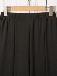 SHEIN Quần ống rộng cho bé gái tuổi teen, có bo chun ở gấu quần và trang trí đường viền bằng vải dệt. - màu đen - Xem 4
