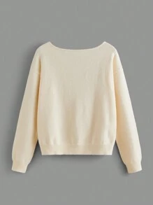 SHEIN BASICS Chất rắn Thả vai Áo len - Màu be - Xem 2