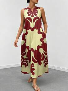 SHEIN LUNE Vestido De Mujer Con Cuello De Diseño De Bloques De Color - Burdeos - Ver 1