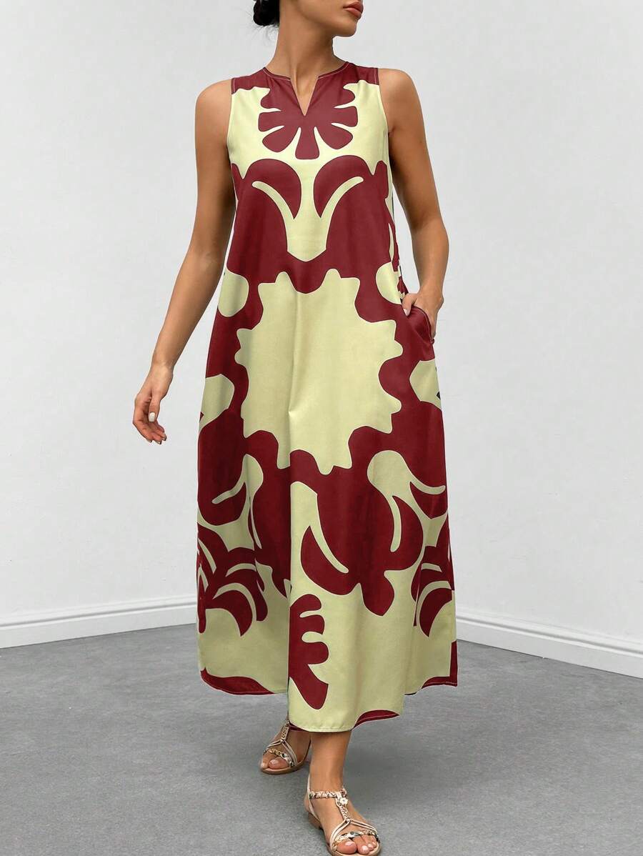 SHEIN LUNE Vestido De Mujer Con Cuello De Diseño De Bloques De Color - Burdeos - Ver 1