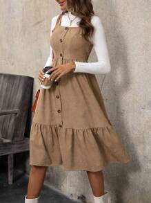 SHEIN Clasi Đầm Maxi Cami Viền Xếp Ly Cho Nữ Trang Phục Nữ - Màu Khaki - Xem 4