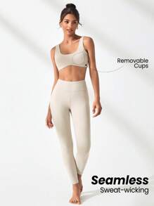Lifespree Seamless High Stretch Sports Bra With Leggings - Apricot - View 1
