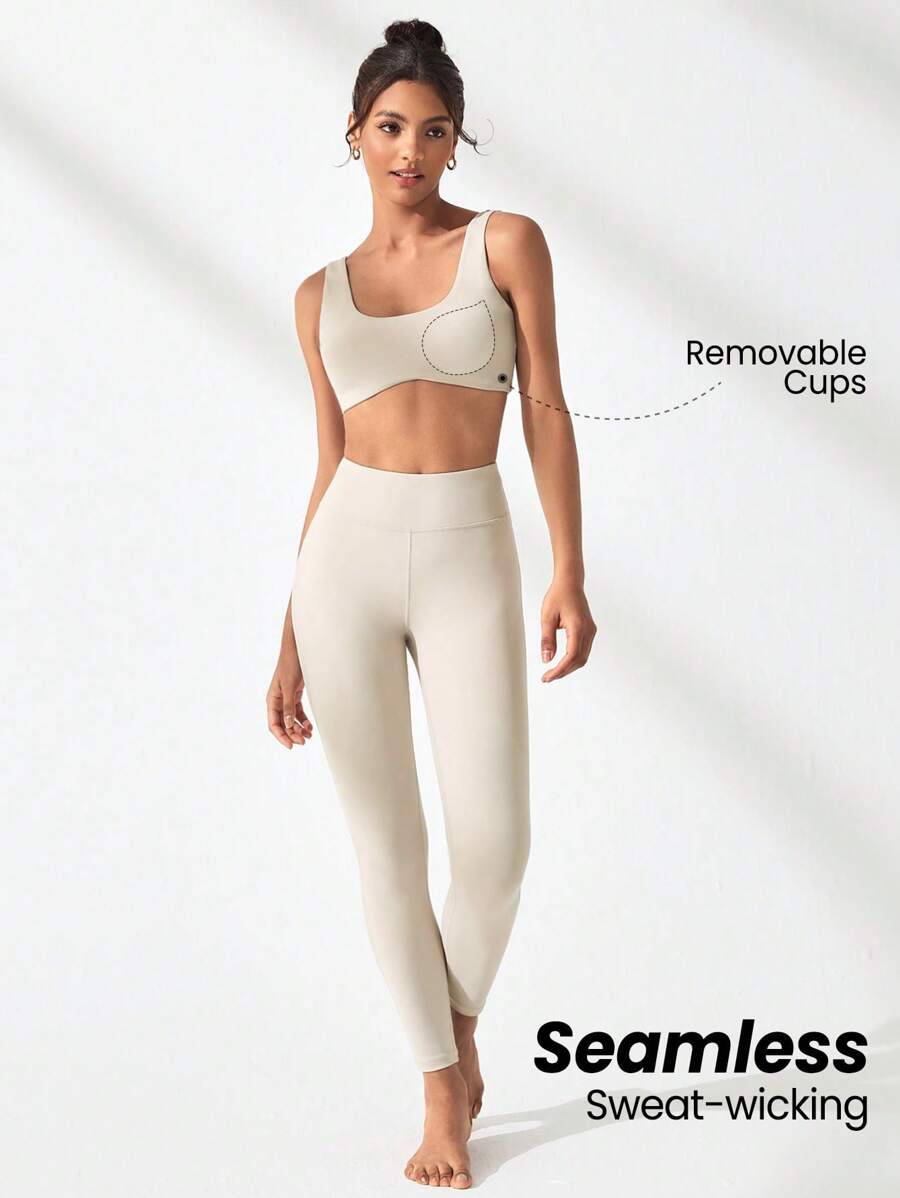 Lifespree Seamless High Stretch Sports Bra With Leggings - Apricot - View 1