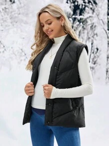 SHEIN Maternity Single Breasted Vest Coat, For Winter