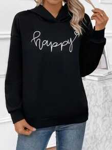 SHEIN LUNE Sudadera Negra Con Estampado De Letras - Negro - Ver 4