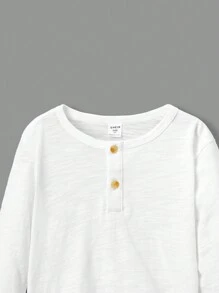 Young Boy Casual Comfortable Button-Up Solid Color Long Sleeve T-Shirt - Multicolor - View 5