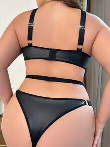 Women's Plus Size Diamond-studded Heart Shaped Ring Sexy Bodysuit - Black - View 2