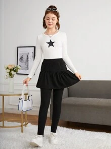 青少年女孩休闲、优雅、可爱的二合一设计裙裤