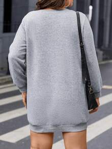 Calvaya Plus Size Women Heart Print Round Neck Long Sleeve Casual Hoody Dress Thermal For Autumn/Winter - Grey - View 2