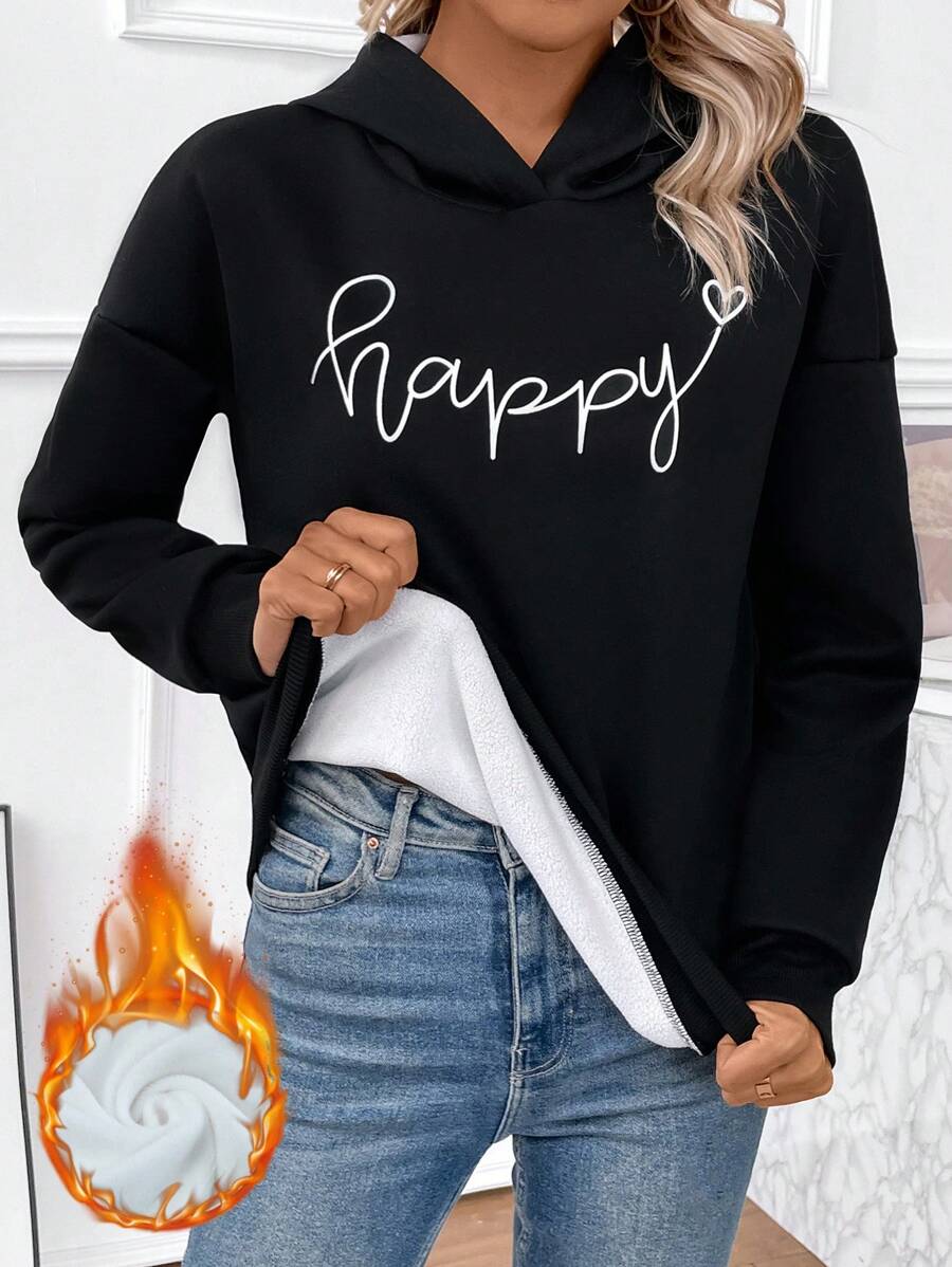 SHEIN LUNE Sudadera Negra Con Estampado De Letras - Negro - Ver 1