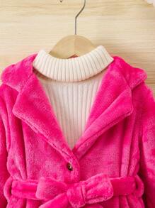 SHEIN Manteau doublé thermique épaissi pour jeune fille avec ceinture, décontracté et , tout-aller pour l'automne ou l'hiver, idéal pour les vacances - Rose vif - Voir 3