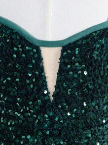 SHEIN Tween 女童亮片和毛茸茸拼布高开叉派对连衣裙，适合生日、派对、宴会、婚礼 - 綠色 - 查看 4