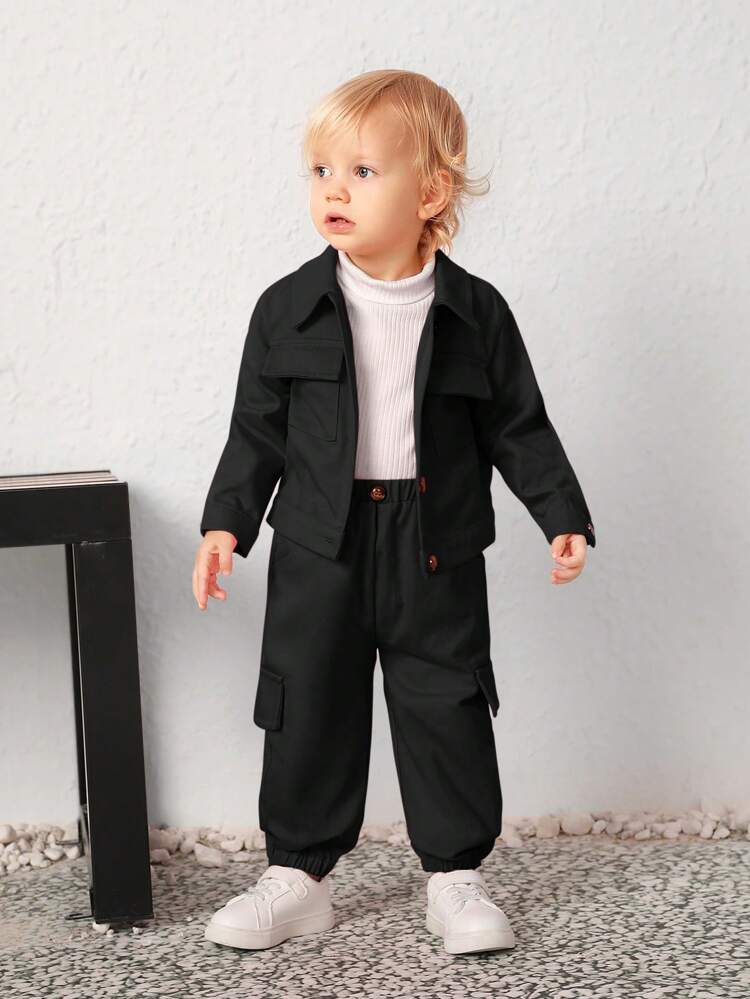 Baby Girl Bear & Letter Graphic Jacket & Sweatpants