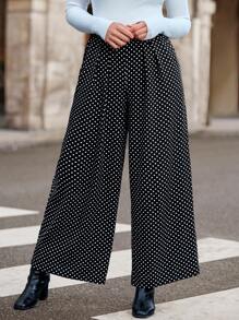 SHEIN Clasi Của phụ nữ Chấm bi Rộng chân Quần - màu đen - Xem 1