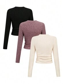 SHEIN Unity 3pcs/pack Striped Long Sleeve T-shirts - Multicolor - View 2