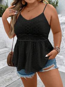 Breezaya Plus Size Women's Ruffled Hem Camisole With Adjustable Straps - Black - View 6