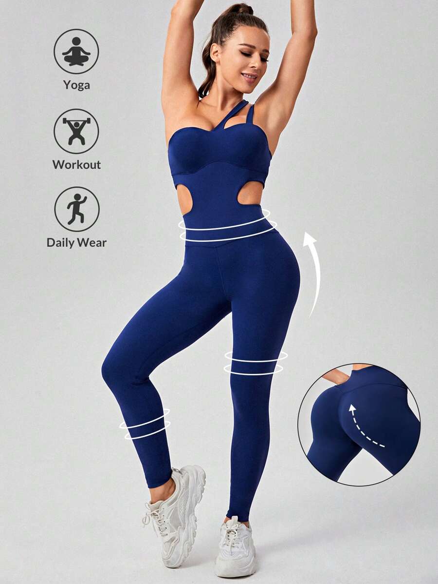 VARSITIE Sports Yoga Basic Chest Cup With JUMPSUIT - Navy Blue - View 1