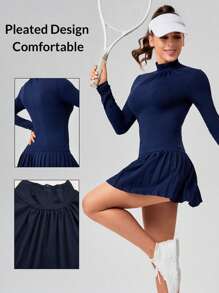 VARSITIE Vestido De Tenis Deportivo Básico Con Faldas Plisadas - Azul Marino - Ver 1