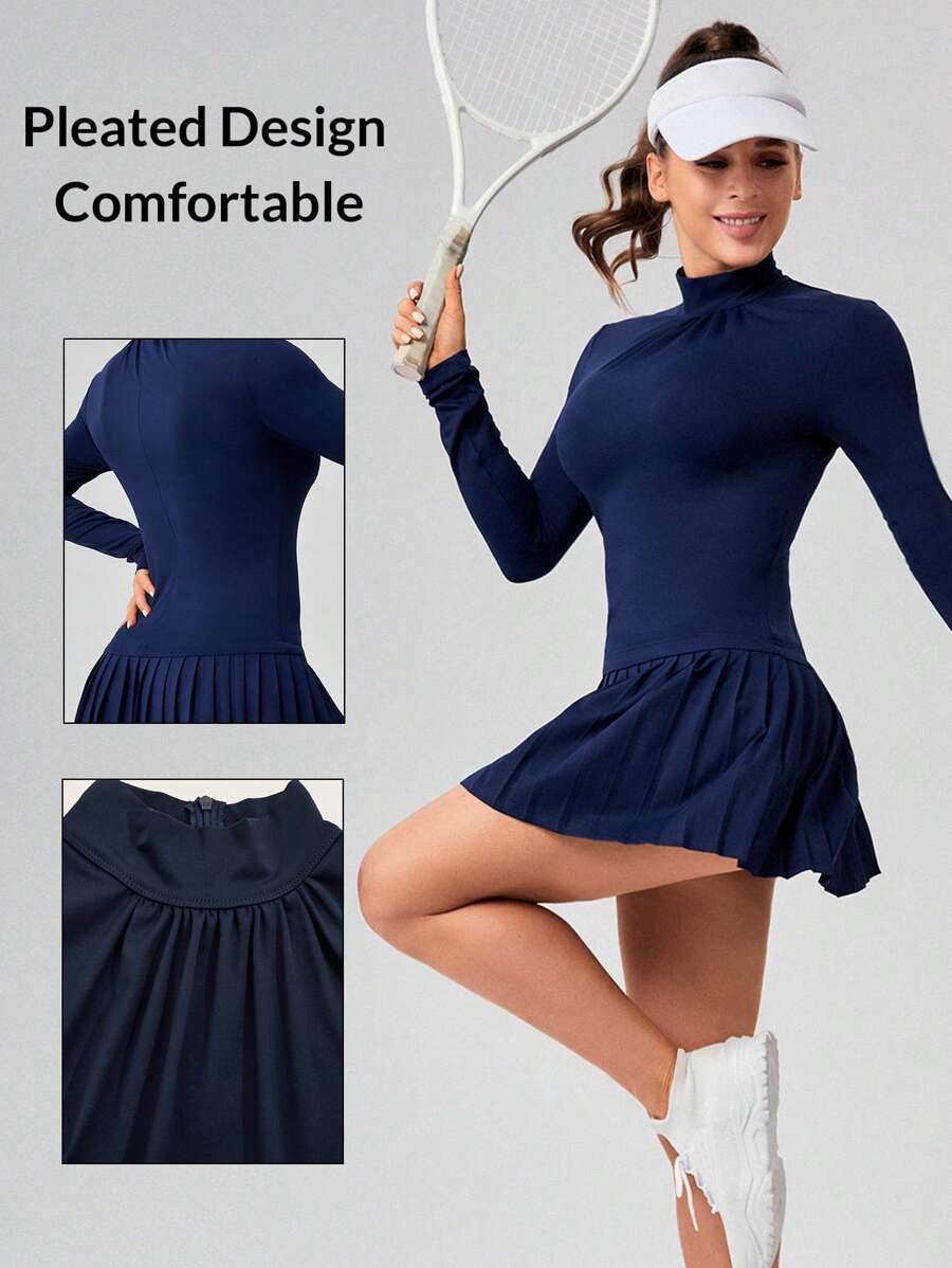 VARSITIE Vestido De Tenis Deportivo Básico Con Faldas Plisadas - Azul Marino - Ver 1