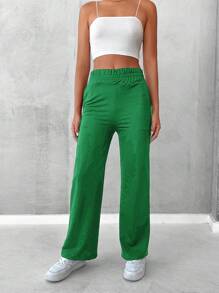 EURMUSE High Waist Straight Leg Pants - Green - View 5