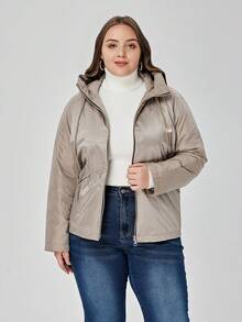 Astrid Áo khoác có mũ trùm đầu màu trơn tay raglan cỡ lớn cho nữ, mùa đông - Lạc đà - Xem 1