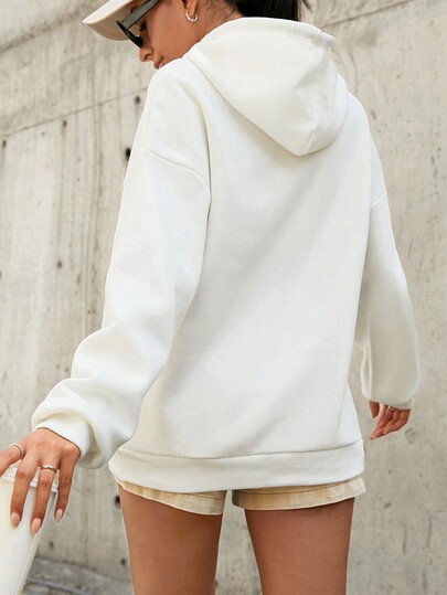 Cottnline Capucha con estampado de letra de hombros caídos con cordón