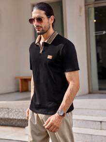 GENTILAND Men's Contrast Detail  Patch Polo Shirt - Black - View 4