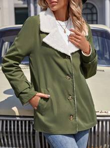 SHEIN LUNE Women'S Collared Single Breasted Thermal Lined Coat - Army Green - View 5