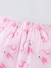 SHEIN 女婴卡通兔子图案连体衣、背心、裤子和短裤套装 - 粉色 - 查看 4