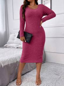 SHEIN Franclia Hơn Đồ đan Ribbed Váy bodycon - Màu Hồng Tươi - Xem 1