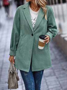 SHEIN LUNE Women's Herringbone Single-Breasted Woolen Coat Fall Cloth For Women