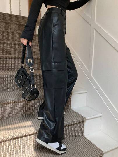 Dazy Star 女式带口袋聚氨酯工装裤