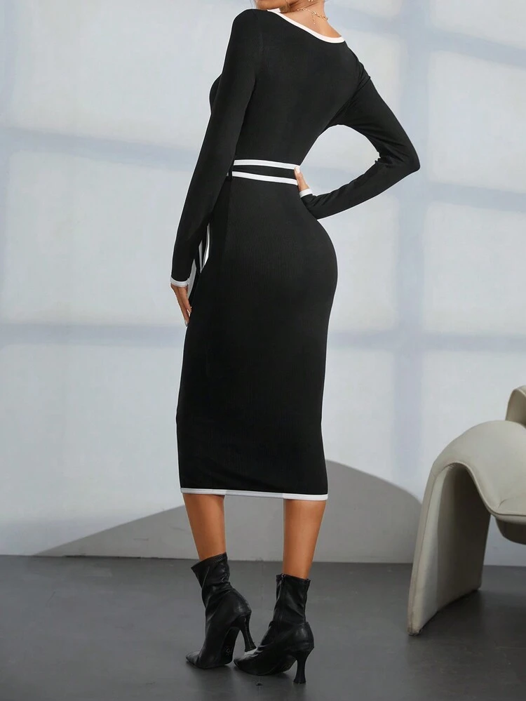 Fitted Wrap Style Patchwork Edge Dress