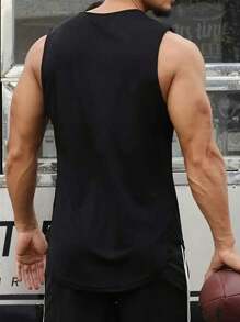 Manfinity Fitness 男士字母杠铃图案运动上衣 - 黑色 - 查看 2