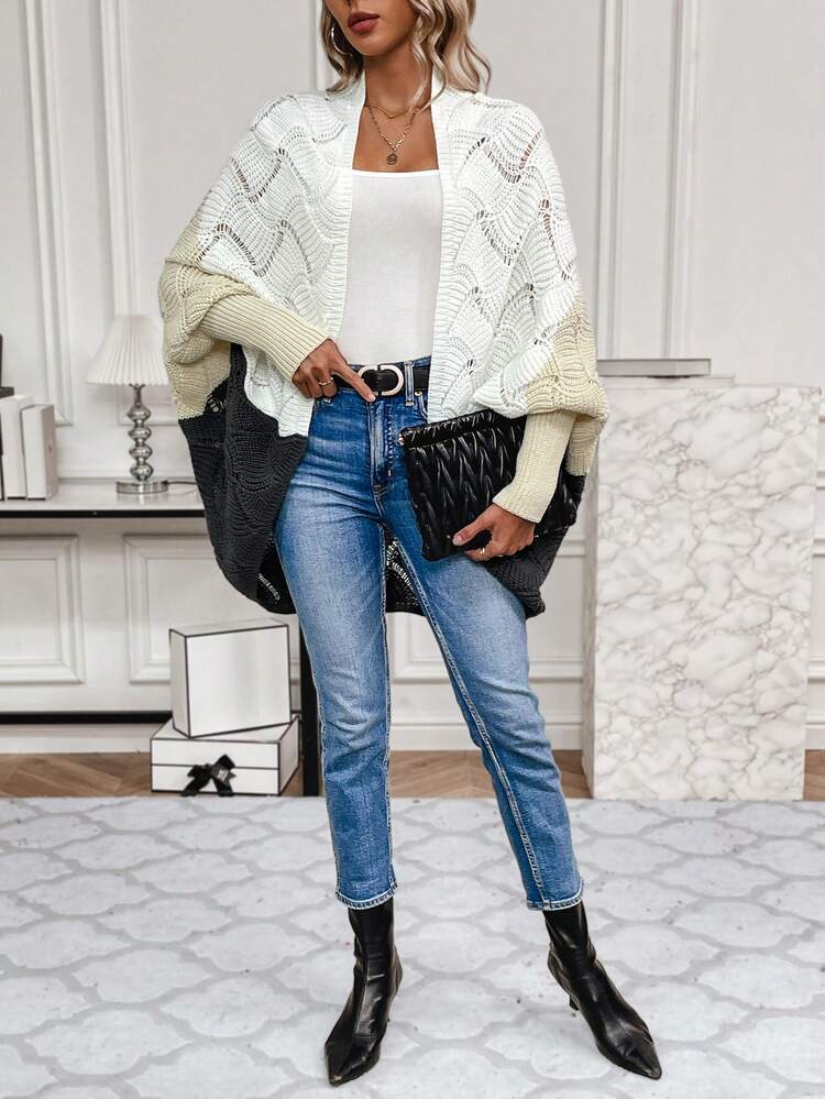 Color-block Batwing Sleeve Cardigan