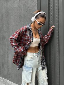 SHEIN Unity Kẻ sọc Thả vai Áo sơ mi - Nhiều màu - Xem 4