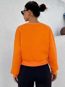 EURMUSE Solid Drop Shoulder Sweatshirt - Orange - View 2