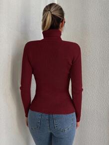 Cloudara Jersey unicolor cuello alto - Burdeos - Ver 2