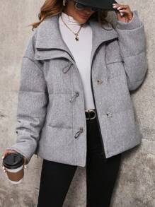 SHEIN Unity Abrigo Con Hombros Caídos Y Bolsillo Oblicuo - Gris - Ver 4