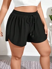 Swim Lushoire Summer Beach Plus Size Drawstring Waist Swim Bottoms - Black - View 1