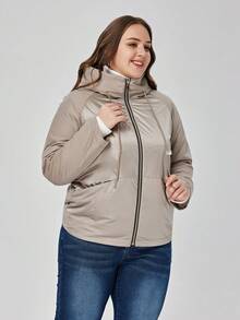 Astrid Áo khoác có mũ trùm đầu màu trơn tay raglan cỡ lớn cho nữ, mùa đông - Lạc đà - Xem 7