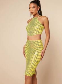 Hauture Pailletten Muster Trägertop & Rock Zweiteiler