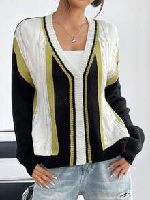 SHEIN Unity Cárdigan de mujeres color bloqueo con parte delantera abierta con espalda - Multicolor - Ver 5