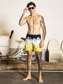 Manfinity Swimmode Bermudas De Playa Para Hombre Con Estampado Degradado Y Cintura Con Cordón