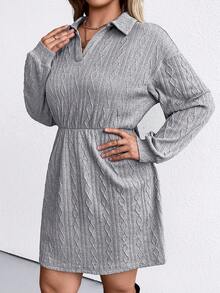 SHEIN LUNE 大碼素色落肩袖洋裝不附腰帶 - 淺灰色 - 查看 3