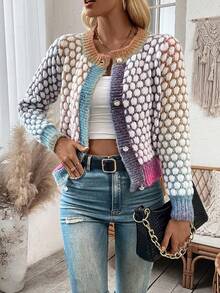 SHEIN Essnce 撞色前紐扣開襟衫 - 彩色 - 查看 6